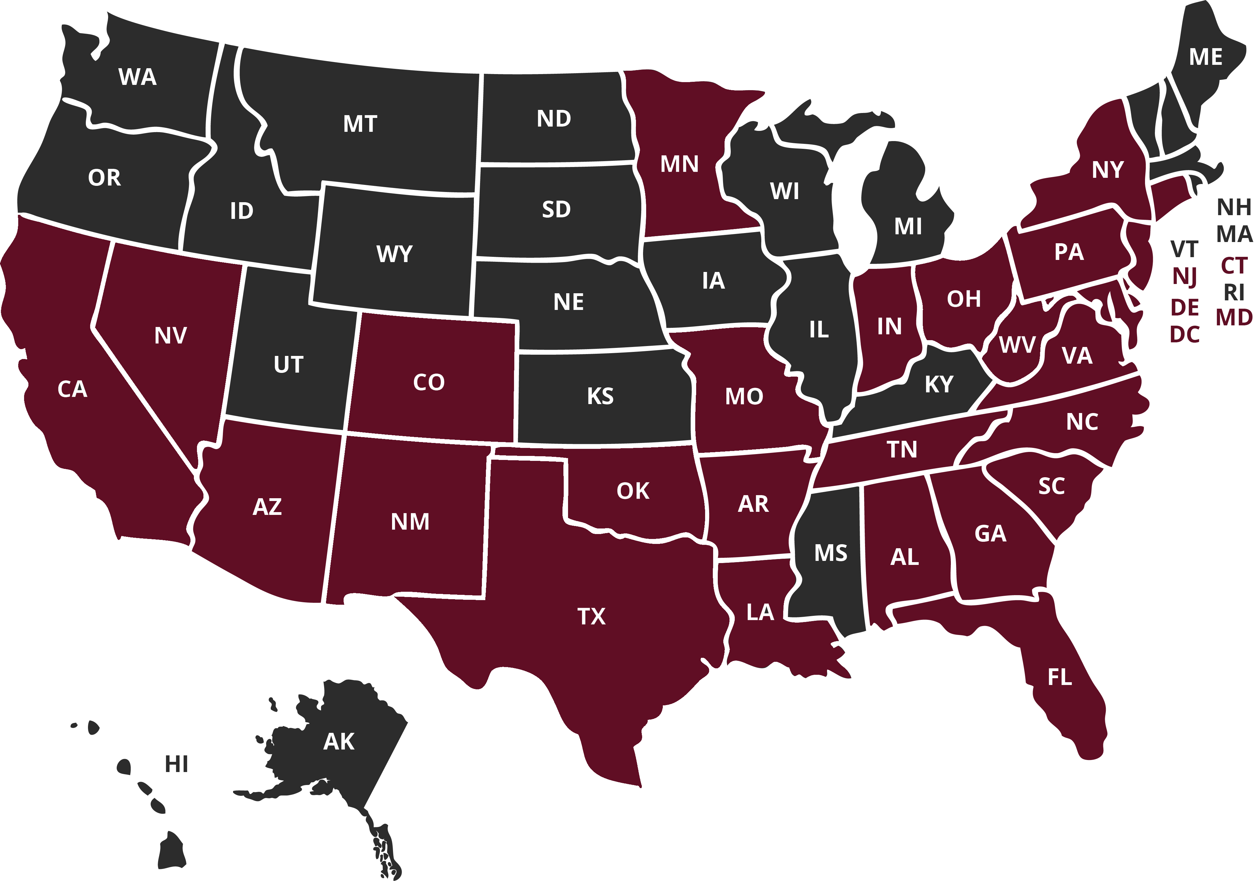 Servicing States Map